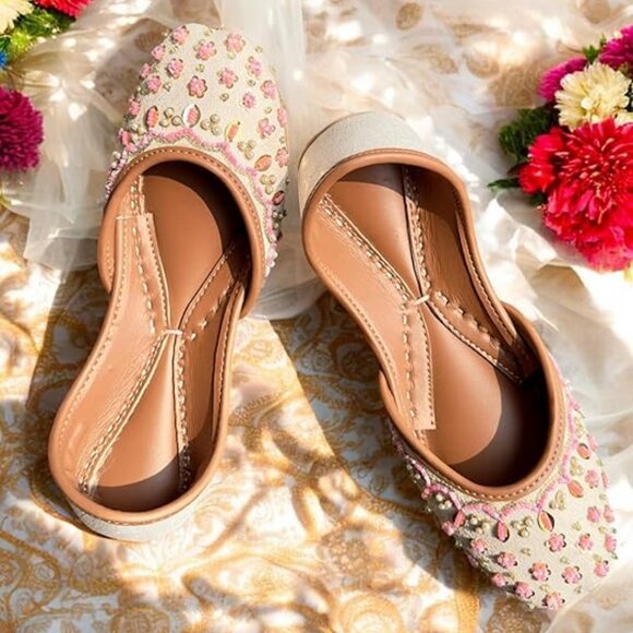 NIB. Women's Traditional Handmade Khussa Bridal Mojari Punjabi Jutti Flats -Sz 8 - Picture 5 of 5